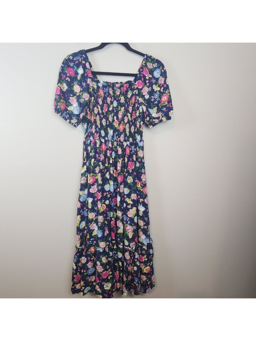 Disney x Ashley Eckstein Alice in Wonderland Print Smocked Midi Dress XS New